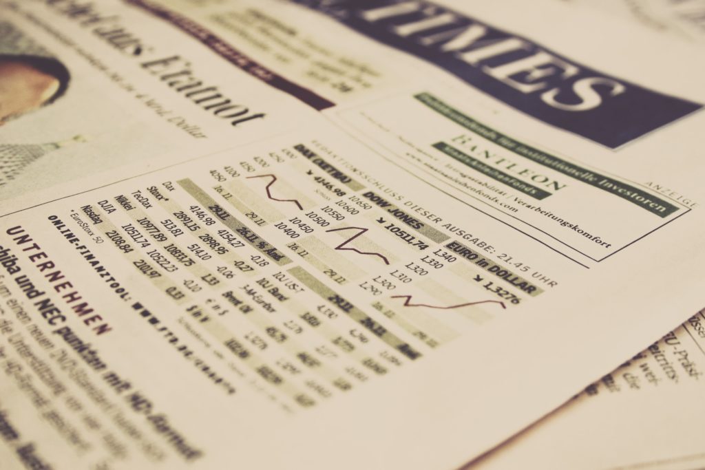 Print out of foreign exchange stats on a new york times paper