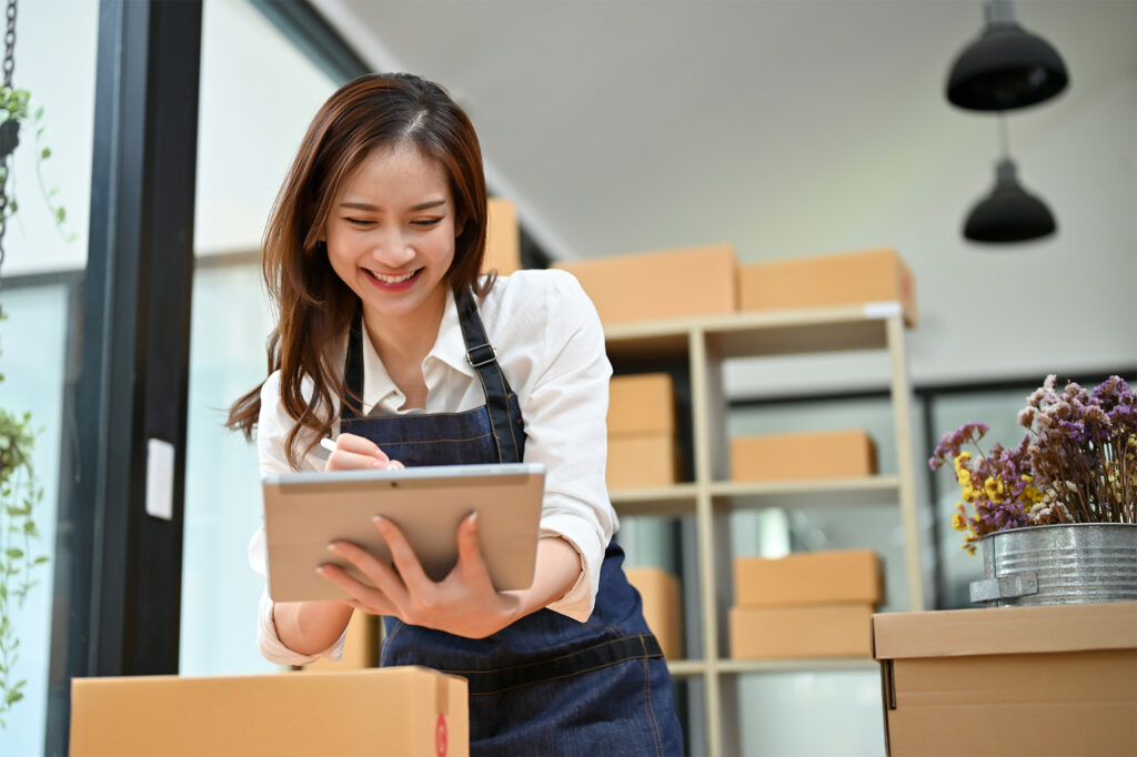 woman receiving international wire transfer